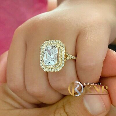 Pre-owned Charles & Colvard 14k Yellow Gold Radiant Moissanite And Natural Diamond Engagement Ring 3.50ctw