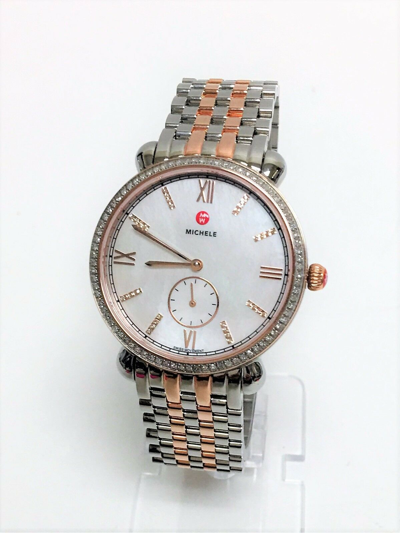 Pre-owned Michele Gracile Rose Gold+silver 2 Tone,mop,diamonds Watch Mww26a000005