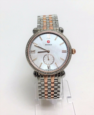 Pre-owned Michele Gracile Rose Gold+silver 2 Tone,mop,diamonds Watch Mww26a000005