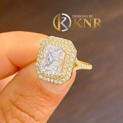 Pre-owned Charles & Colvard 14k Yellow Gold Radiant Moissanite And Natural Diamond Engagement Ring 3.50ctw