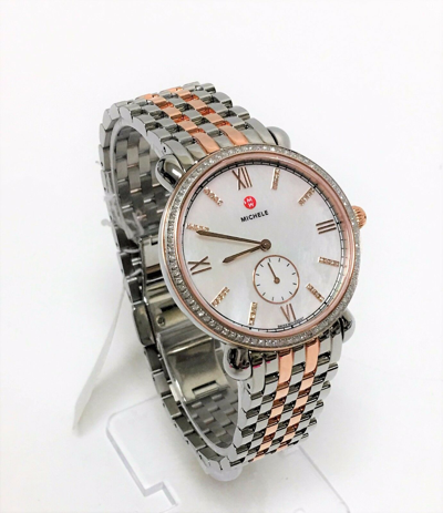 Pre-owned Michele Gracile Rose Gold+silver 2 Tone,mop,diamonds Watch Mww26a000005