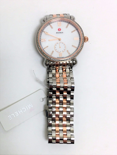 Pre-owned Michele Gracile Rose Gold+silver 2 Tone,mop,diamonds Watch Mww26a000005