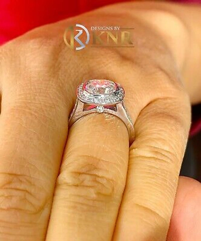 Pre-owned Knr Inc 14k White Gold Cushion Moissanite And Natural Diamond Engagement Ring Bezel 3.00