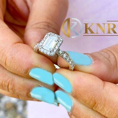 Pre-owned Charles & Colvard Huge 14k White Gold Emerald Forever One Moissanite Engagement Ring Bridal 2.70ct