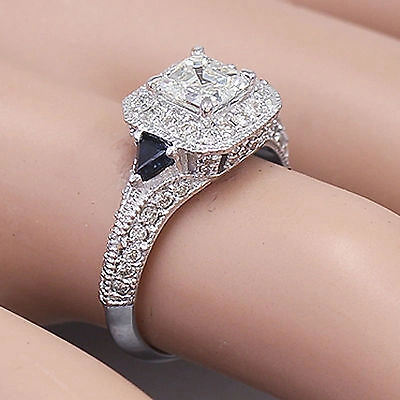 Pre-owned Knr Inc 18k White Gold Asscher Forever One Moissanite Diamond Engagement Halo Ring 2.00c