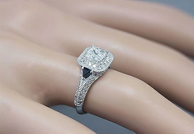 Pre-owned Knr Inc 18k White Gold Asscher Forever One Moissanite Diamond Engagement Halo Ring 2.00c