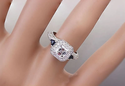 Pre-owned Knr Inc 18k White Gold Asscher Forever One Moissanite Diamond Engagement Halo Ring 2.00c