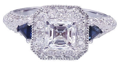 Pre-owned Knr Inc 18k White Gold Asscher Forever One Moissanite Diamond Engagement Halo Ring 2.00c