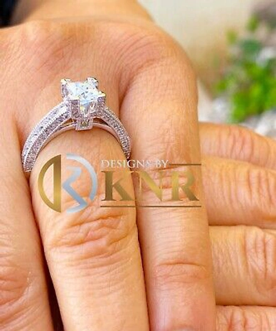Pre-owned Charles & Colvard 14k White Gold Princess Forver One Moissanite And Diamond Engagement Ring 1.80ct