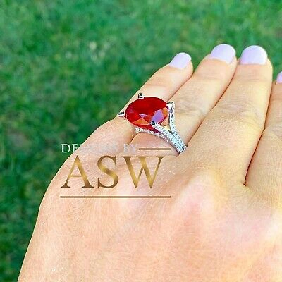 Pre-owned Halo 14k White Gold Oval Cut Ruby And Round Diamond Split Shank Design Ring 12.65ct In Red