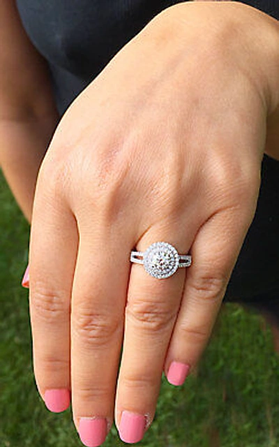 Pre-owned Asw 14k White Gold Round Forever One Moissanite Diamond Engagement Ring Halo 1.25ctw