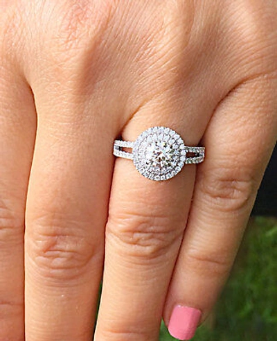 Pre-owned Asw 14k White Gold Round Forever One Moissanite Diamond Engagement Ring Halo 1.25ctw