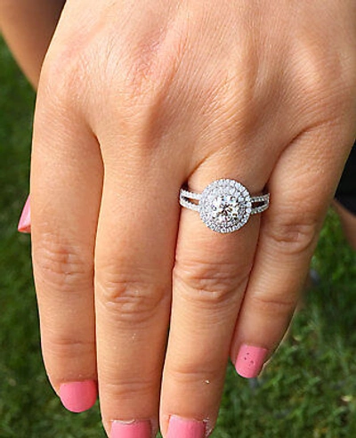 Pre-owned Asw 14k White Gold Round Forever One Moissanite Diamond Engagement Ring Halo 1.25ctw