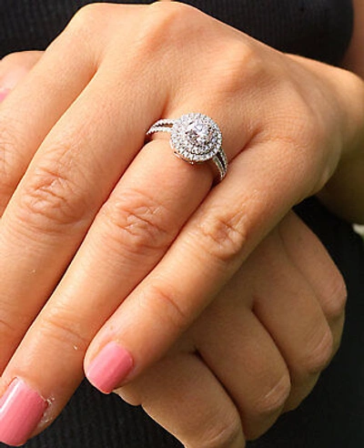 Pre-owned Asw 14k White Gold Round Forever One Moissanite Diamond Engagement Ring Halo 1.25ctw
