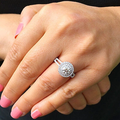 Pre-owned Asw 14k White Gold Round Forever One Moissanite Diamond Engagement Ring Halo 1.25ctw