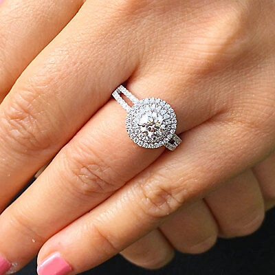 Pre-owned Asw 14k White Gold Round Forever One Moissanite Diamond Engagement Ring Halo 1.25ctw