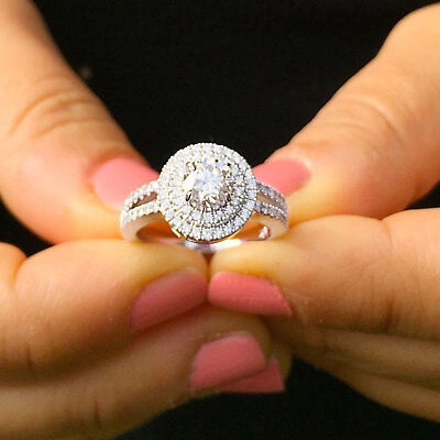 Pre-owned Asw 14k White Gold Round Forever One Moissanite Diamond Engagement Ring Halo 1.25ctw