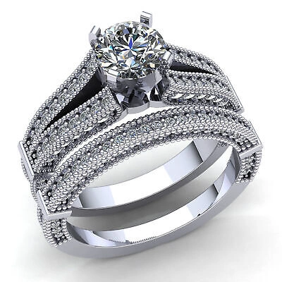 Pre-owned Jewelwesell 1.5ctw Round Cut Diamond Ladies Bridal Set Solitaire Engagement Ring 10k Gold