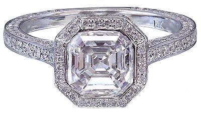 Pre-owned Charles & Colvard 14k White Gold Asscher Forever One Moissanite And Diamond Engagement Ring 2.05ct