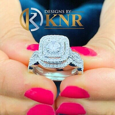 Pre-owned Knr Heavy 14k White Gold Round Moissanite Diamond Engagement Ring And Band 1.75ctw