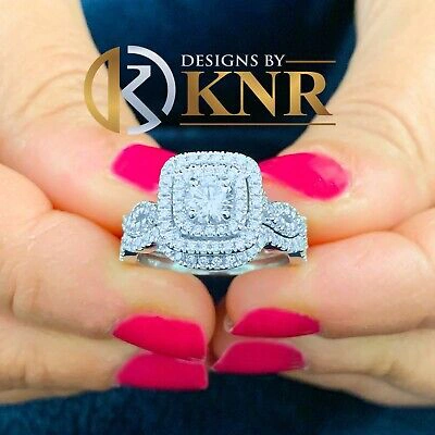 Pre-owned Knr Heavy 14k White Gold Round Moissanite Diamond Engagement Ring And Band 1.75ctw