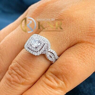 Pre-owned Knr Heavy 14k White Gold Round Moissanite Diamond Engagement Ring And Band 1.75ctw