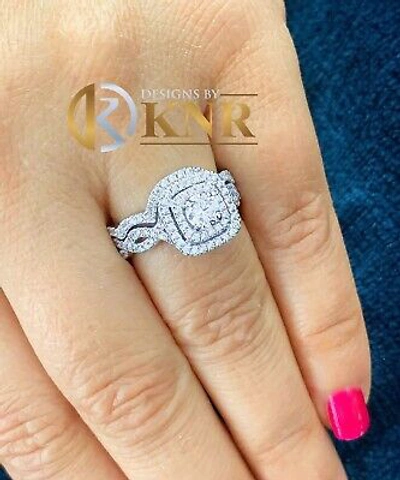 Pre-owned Knr Heavy 14k White Gold Round Moissanite Diamond Engagement Ring And Band 1.75ctw