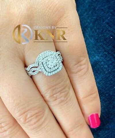 Pre-owned Knr Heavy 14k White Gold Round Moissanite Diamond Engagement Ring And Band 1.75ctw