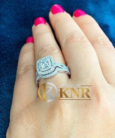 Pre-owned Knr Heavy 14k White Gold Round Moissanite Diamond Engagement Ring And Band 1.75ctw
