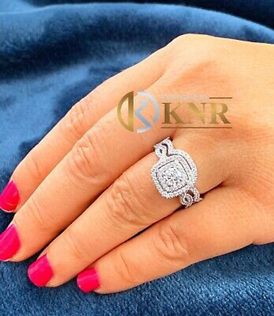 Pre-owned Knr Heavy 14k White Gold Round Moissanite Diamond Engagement Ring And Band 1.75ctw