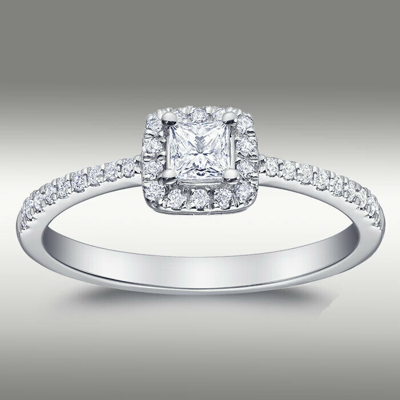 Pre-owned Arista Jewels Brilliant Halo .55 Ct Cut Diamond Engagement Ring H/si2 14k White Gold In White/colorless