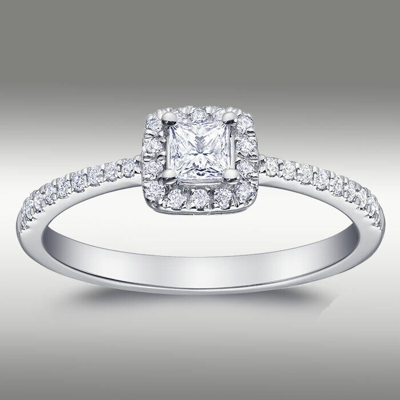 Pre-owned Arista Jewels Brilliant Halo .55 Ct Cut Diamond Engagement Ring H/si2 14k White Gold In White/colorless