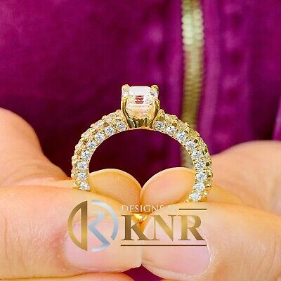 Pre-owned Knr 14k Yellow Gold Asscher Cut Diamond Engagement Ring Prong Set Three Side 2.90ctw In H