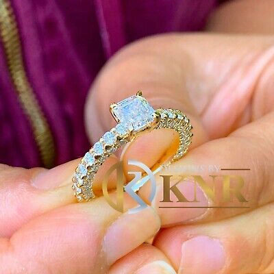 Pre-owned Knr 14k Yellow Gold Asscher Cut Diamond Engagement Ring Prong Set Three Side 2.90ctw In H