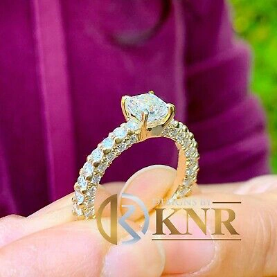 Pre-owned Knr 14k Yellow Gold Asscher Cut Diamond Engagement Ring Prong Set Three Side 2.90ctw In H