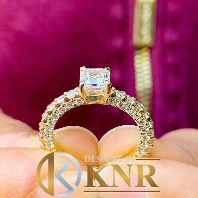 Pre-owned Knr 14k Yellow Gold Asscher Cut Diamond Engagement Ring Prong Set Three Side 2.90ctw In H