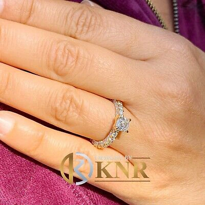 Pre-owned Knr 14k Yellow Gold Asscher Cut Diamond Engagement Ring Prong Set Three Side 2.90ctw In H