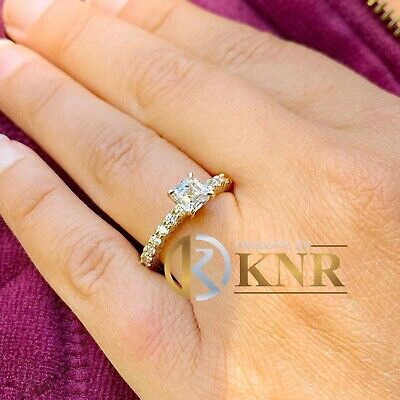 Pre-owned Knr 14k Yellow Gold Asscher Cut Diamond Engagement Ring Prong Set Three Side 2.90ctw In H