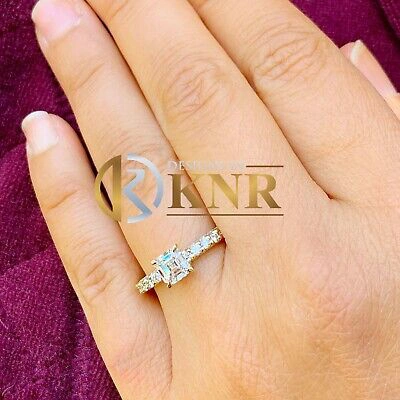Pre-owned Knr 14k Yellow Gold Asscher Cut Diamond Engagement Ring Prong Set Three Side 2.90ctw In H