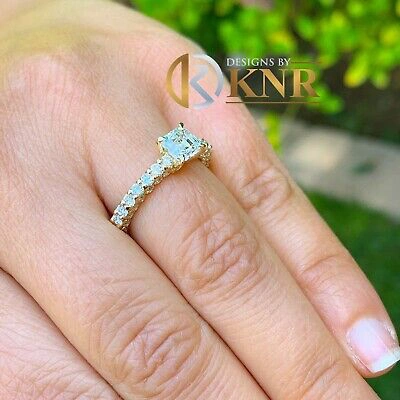Pre-owned Knr 14k Yellow Gold Asscher Cut Diamond Engagement Ring Prong Set Three Side 2.90ctw In H