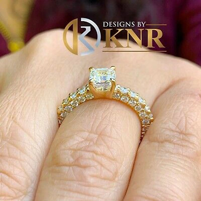 Pre-owned Knr 14k Yellow Gold Asscher Cut Diamond Engagement Ring Prong Set Three Side 2.90ctw In H