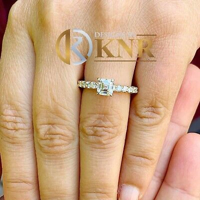 Pre-owned Knr 14k Yellow Gold Asscher Cut Diamond Engagement Ring Prong Set Three Side 2.90ctw In H