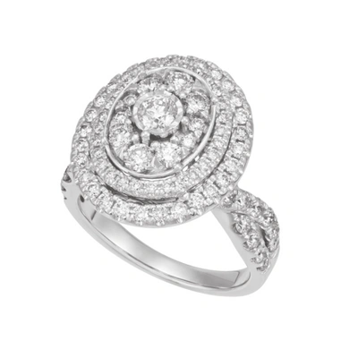 Pre-owned Finecraft 2 Cttw Diamond Oval Halo Engagement Ring In 14k White Gold, Size 7
