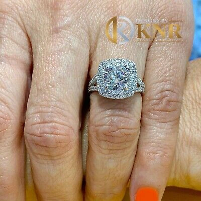 Pre-owned Knr Inc 14k White Gold Round Moissanite And Natural Diamond Engagement Ring Halo 3.00ctw