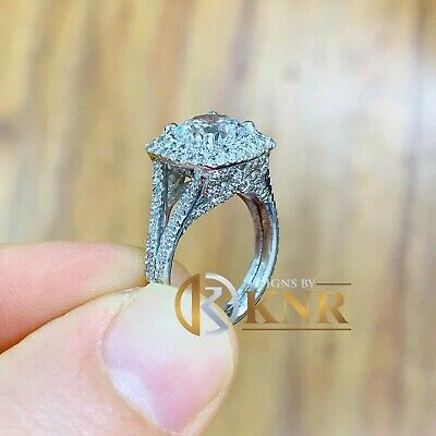 Pre-owned Knr Inc 14k White Gold Round Moissanite And Natural Diamond Engagement Ring Halo 3.00ctw