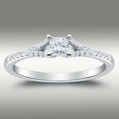 Pre-owned Arista Jewels Diamond Engagement Ring .44ct H/si2 Princess Cut Split Shank W Accents 14k Gold In White/colorless