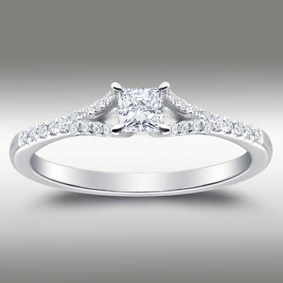 Pre-owned Arista Jewels Diamond Engagement Ring .44ct H/si2 Princess Cut Split Shank W Accents 14k Gold In White/colorless