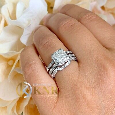 Pre-owned Knr Inc 14k White Gold Princess Moissanite And Natural Diamond Engagement Rings 2.50ctw