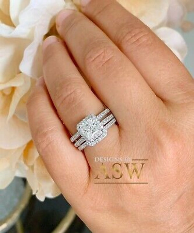 Pre-owned Knr Inc 14k White Gold Princess Moissanite And Natural Diamond Engagement Rings 2.50ctw