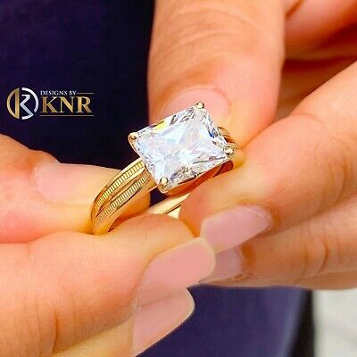 Pre-owned Knr Inc 14k Yellow Gold Radiant Moissanite Engagement Ring And Band Solitaire 3.50ct